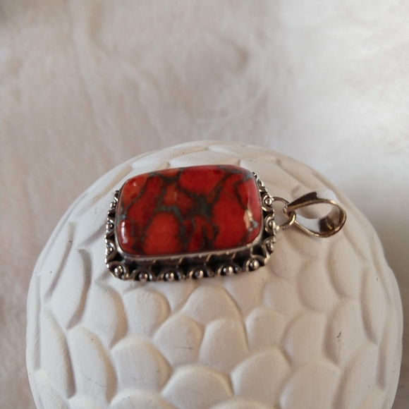 Sterling Silver Natural Red Mohave Copper Turquoise Pendant. - Picture 5 of 8